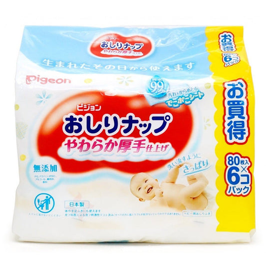 贝亲 潤膚濕紙巾80片替换装*6包